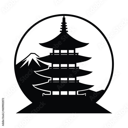 Tiered Pagoda Temple, Multi-tier Japanese Temple Silhouette