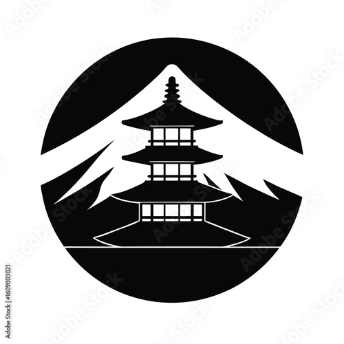 Traditional Japanese Pagoda Silhouette Icon, Japanese Temple Silhouette