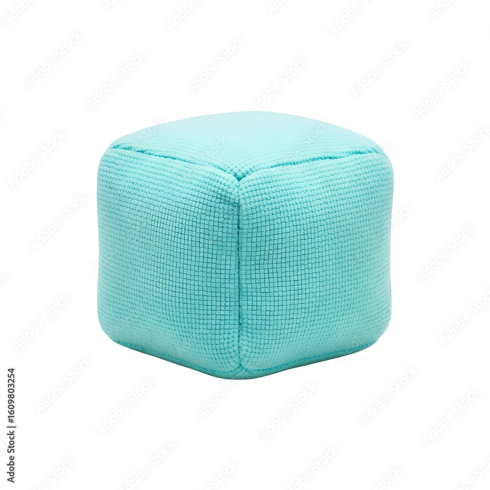 Fototapeta premium A serene, light teal cube ottoman, perfect for adding a touch of modern minimalist style to any room. Its soft texture and calming color invite relaxation and tranquility.