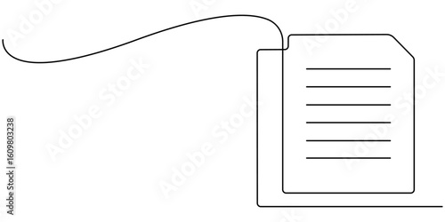 One continuous line vector drawing of a folder. Outline documents background icon. Saving securities vector icon. Vector illustration,  Clipboard with checklist. Continuous line one drawing. Simple. 