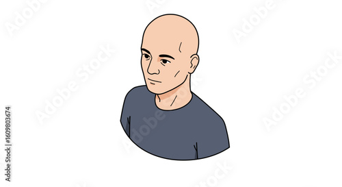 Clean vector illustration of a bald man's head and shoulders on an isolated white background.