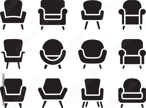 Armchair sofa chair icons set. modern furniture silhouettes for interior design
