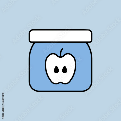 Jar of baby food with apple puree vector icon