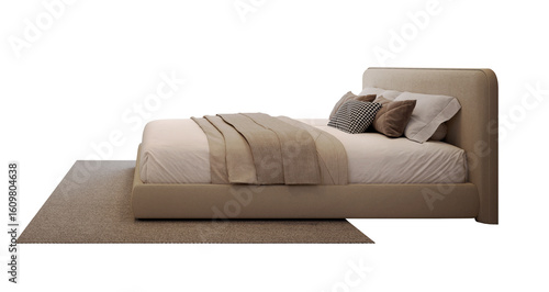 Wallpaper Mural Modern brown bed side view with rug isolated PNG. 3d rendering Torontodigital.ca