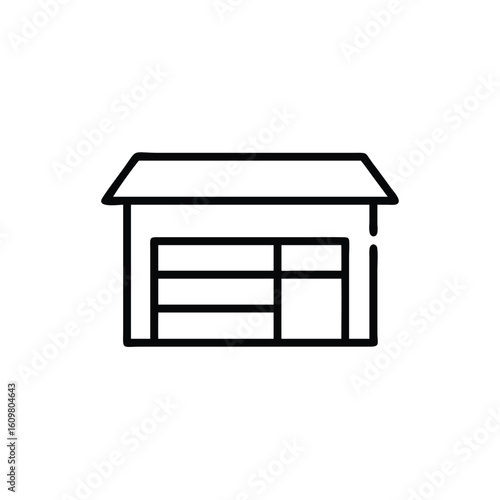 Outline icon a garage door with horizontal panels roof symbol building