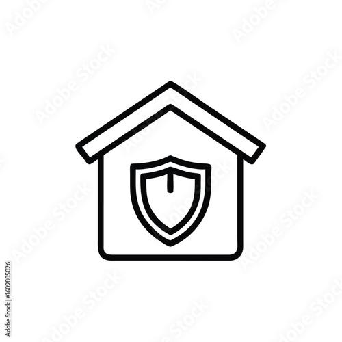 Outline icon a house with a shield inside on home protection