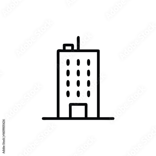 Outline icon a tall building with windows entrance architecture highrise