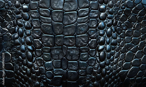 Fototapeta Naklejka Na Ścianę i Meble -  Detailed reptile skin pattern texture close up dark gray and black color
