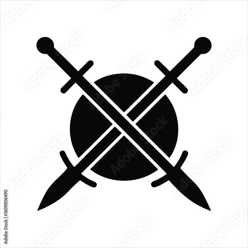 Crossed Swords with Shield Silhouette Icon
