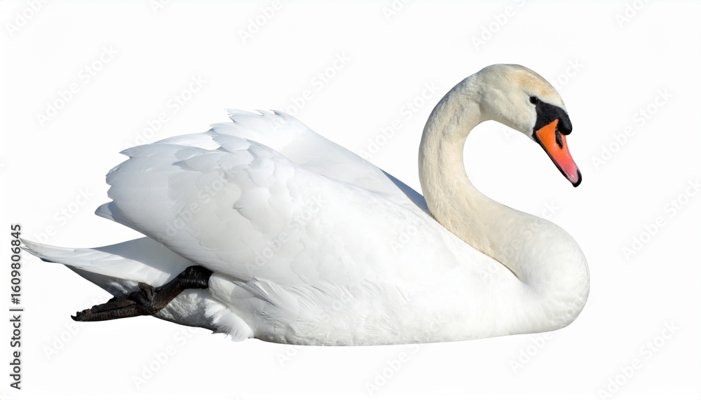 Fototapeta premium Elegant White Swan, Graceful Posture, Serene Aquatic Bird