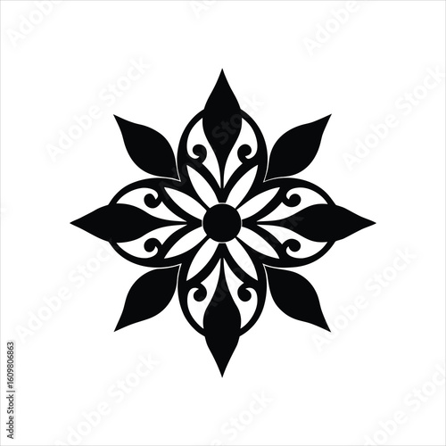 Elegant Floral Badge in Monochrome Line Style