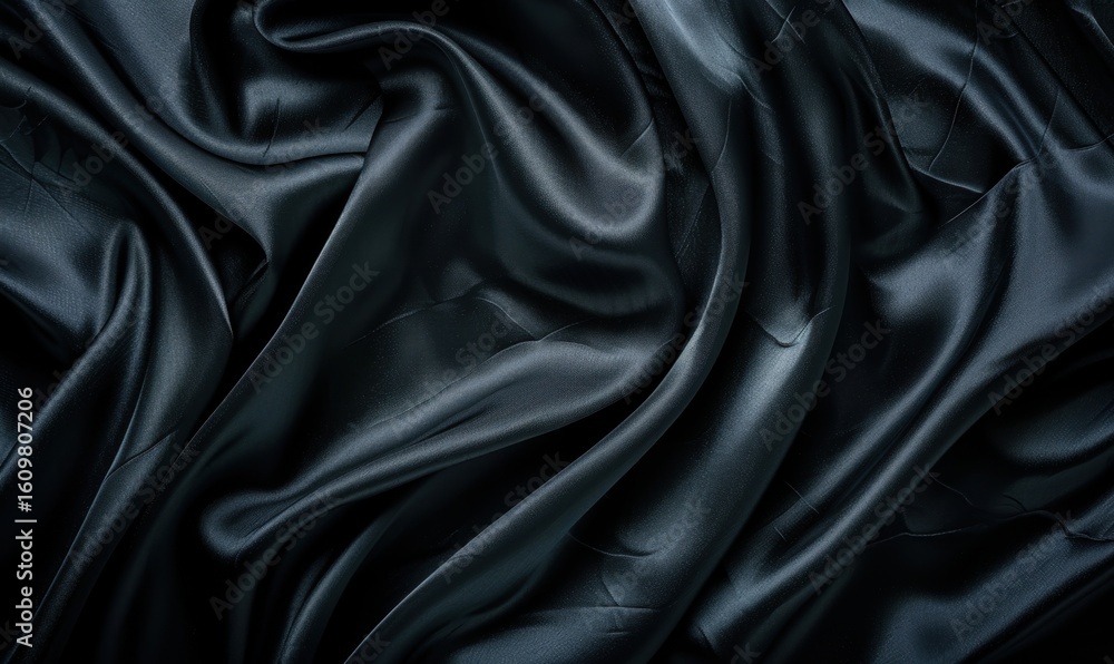 Fototapeta premium Elegant black satin fabric texture background close up fashion and design