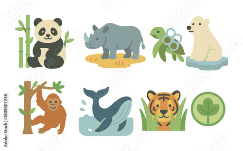 Wallpaper Mural Endangered Species Illustrations. Flat vector mini-illustrations endangered species awareness in colors Torontodigital.ca