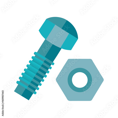 screw and nut pair flat vector