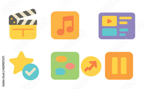 Colorful Streaming Icons. Flat vector mini-illustrations streaming platforms in colors children's