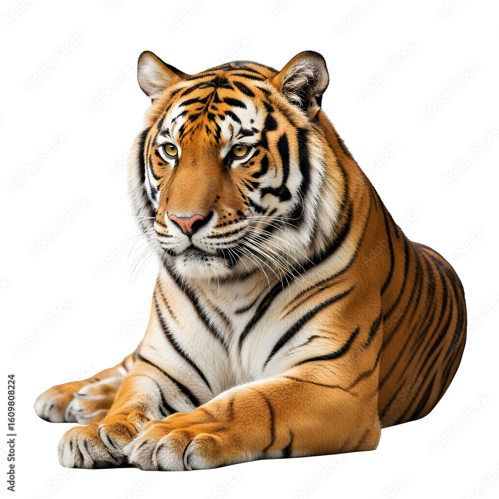 Fototapeta premium Bengal tiger resting on black background