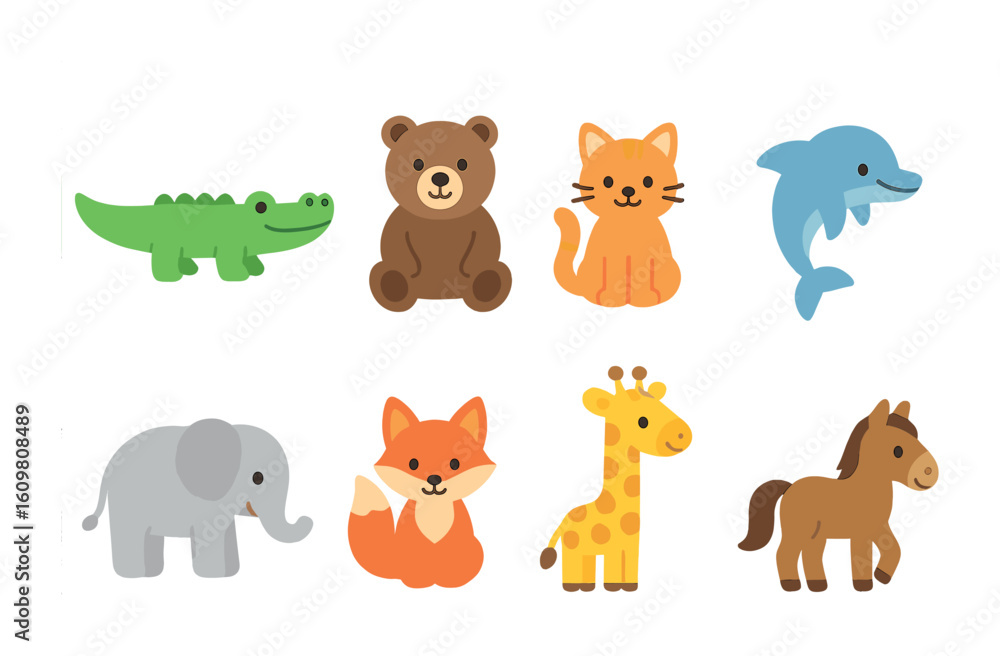 Obraz premium Alphabet Animal Icons. Flat vector mini-illustrations of alphabet animals in colors children's illustrations: