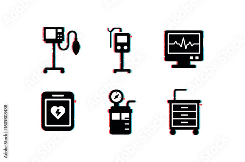 isolated backgond intensive care unit ventilator module intensive care unit infusion pump intensive care unit patient monitor intensive care unit defibrillator cabinet intensive care unit
