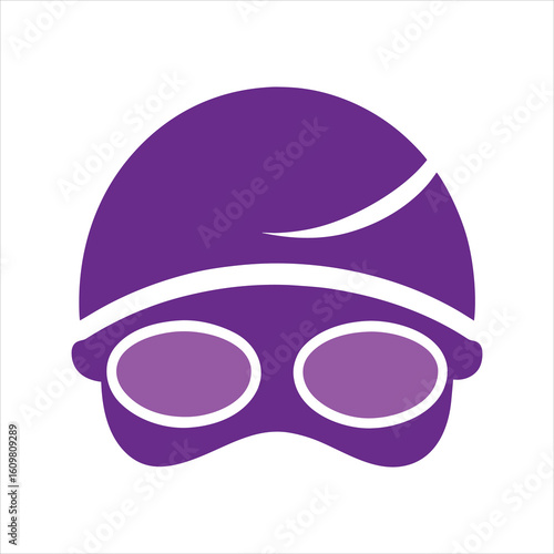 Purple Swimming Cap with Goggles Vector