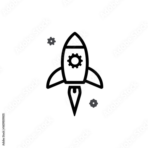 Rocket with gears illustration on a white background with copy space
