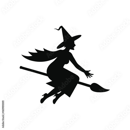 flying witch on a broomstick silhouette