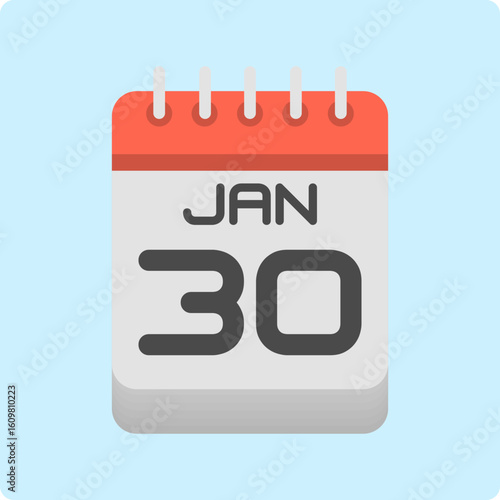 Simple flat icon of a calendar showing january 30th