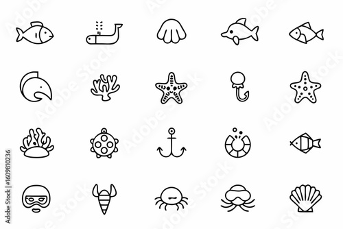 A fluid and refreshing icon bundle featuring animals from the ocean, lakes, and rivers. Perfect for marine conservation, aquarium branding, travel sites, and educational kits