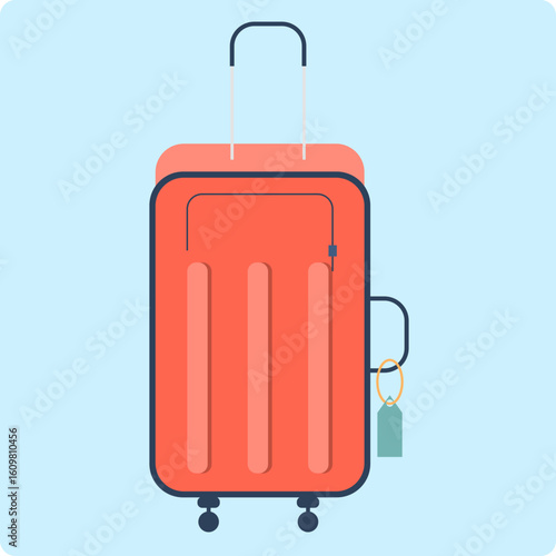 Modern coral suitcase with luggage tag and telescopic handle