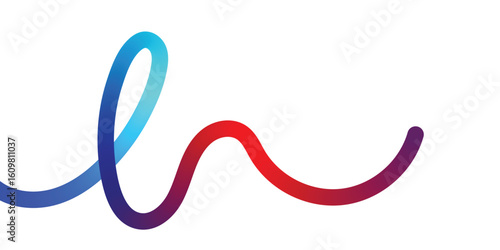 Abstract Colorful Intertwined Lines Design. Dynamic abstract image featuring two intertwined, vibrant lines in a gradient of colors, primarily red, purple, blue, and turquoise, set against a clean whi