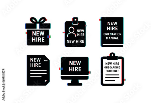 isolated backgond hire welcome kit hire ID hire orientation manual hire contract form hire computer terminal hire onboarding schedule