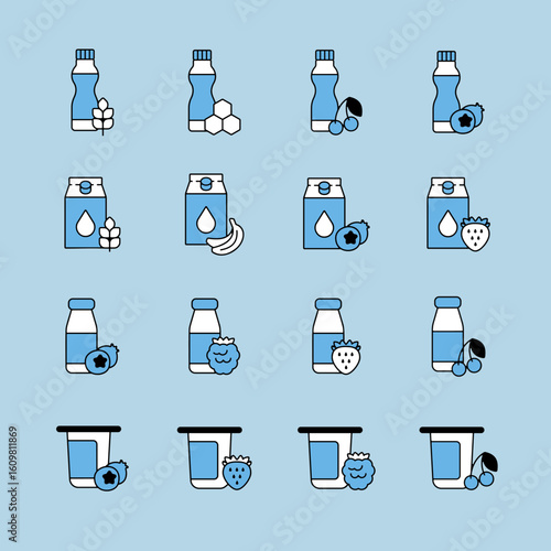 Fruits yogurt set vector icon