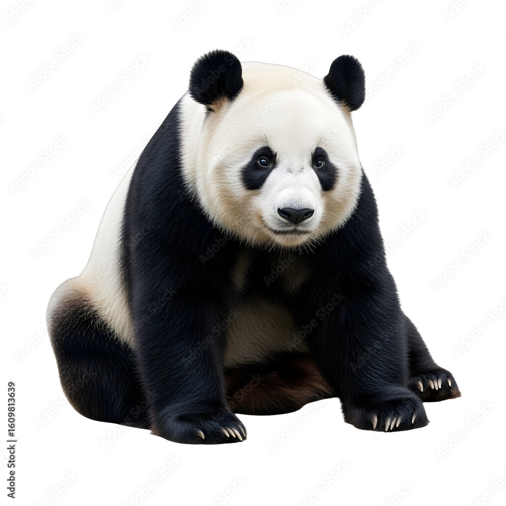 Fototapeta premium Giant panda sitting on black background