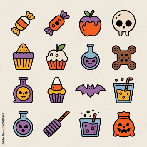 Spooky Halloween treats and potions collection candy apple