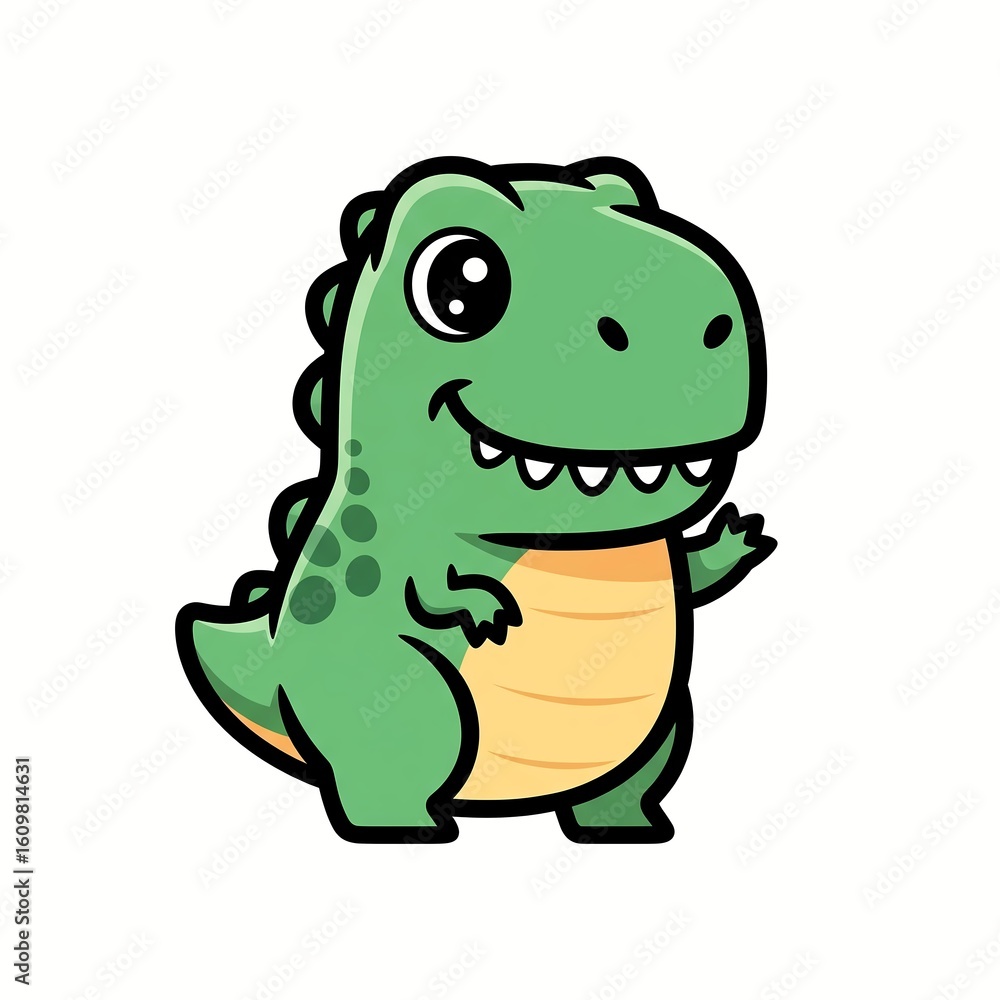 Naklejka premium Cute Baby T-Rex Cartoon, Funny Green Dino On White Background