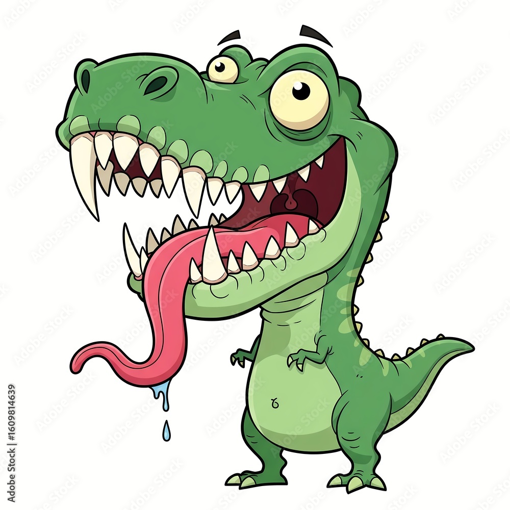 Obraz premium Funny Cartoon T-Rex With Oversized Teeth Illustration