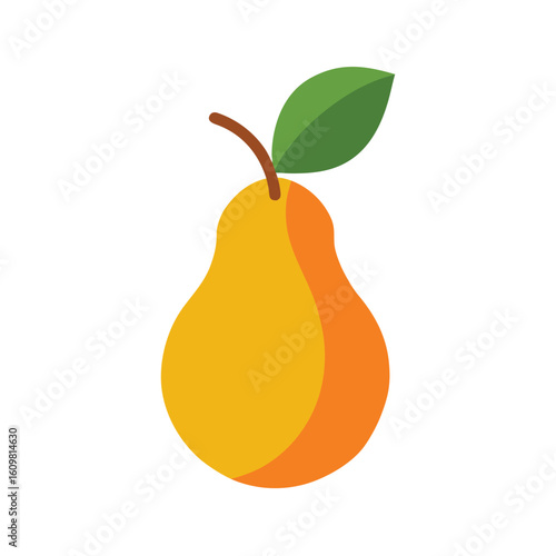 pear with stem and leaf in autumn tones
