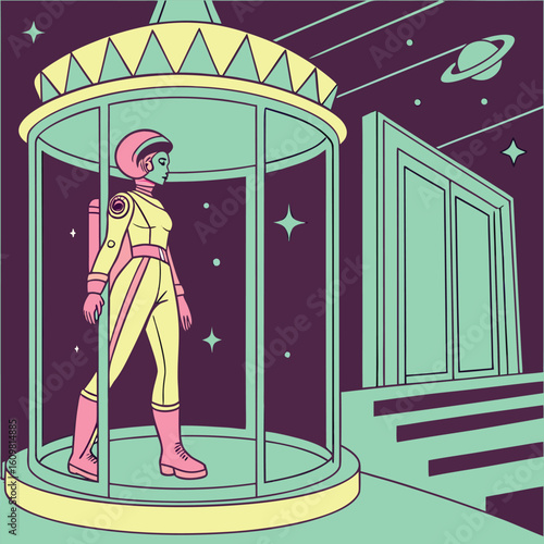 Futuristic princess in a glowing suit rendered as a vector design with vibrant colors and modern aesthetic suitable for sci fi or fantasy themes