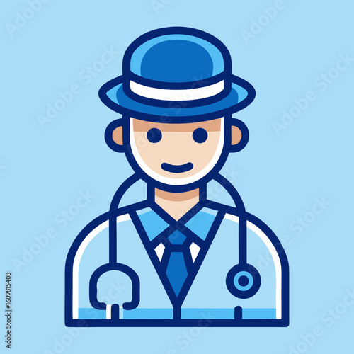 Doctor Detective Character Vector Icon with Stethoscope and Fedora Hat