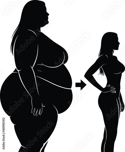 Silhouette comparison of overweight and slim female figures woman obese