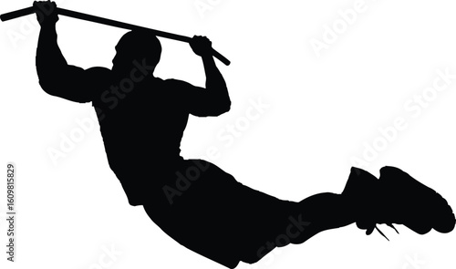 Black silhouette of a man performing a pull up on a bar fitness