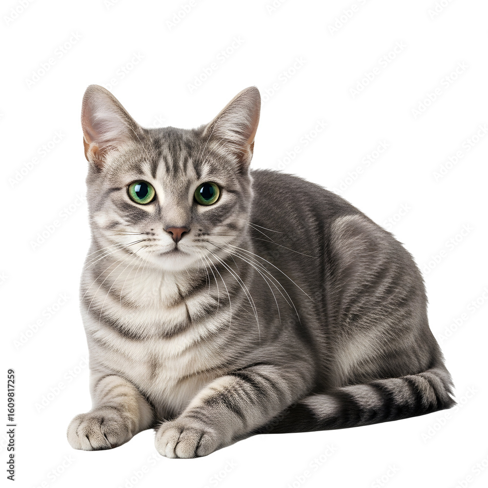 Obraz premium Gray tabby cat resting on black backdrop