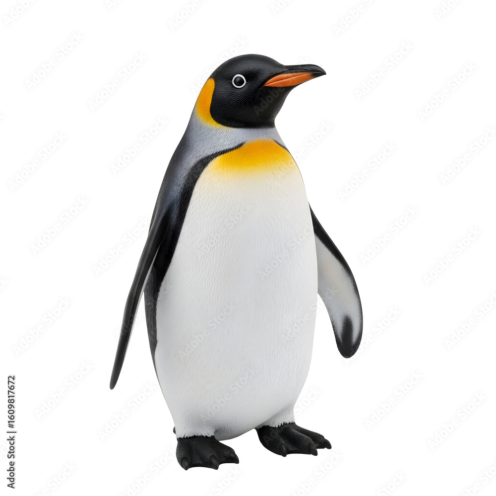Fototapeta premium King penguin standing isolated black background studio