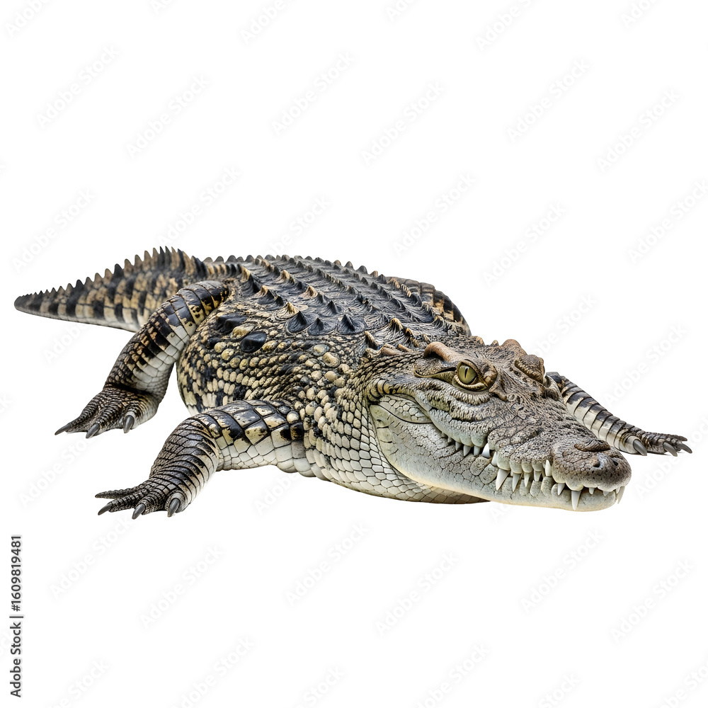 Naklejka premium Crocodile basking with isolated black background