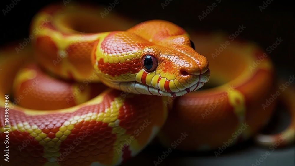 Vivid Orange and Yellow Corn Snake Close-Up – Exotic Reptile, Pet Snake, Wildlife, Herpetology, Nature Background Vivid Orange and Yellow Corn Snake Close-Up – Exotic Reptile, Pet Snake, Wildlife, Herpetology, Nature Background