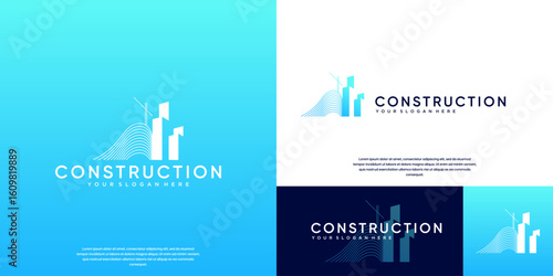 modern building symbols, skyscrapers, construction structures, vector graphic design.