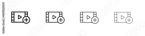 Add video icon in modern stroke line style. Vector 10 eps