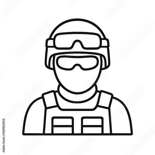 Tactical group participant in military uniform with helmet and goggles  