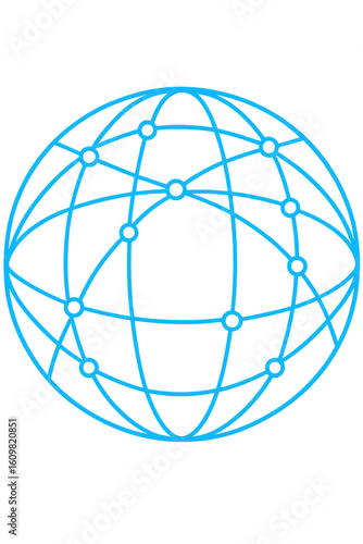 Blue Globe Connecting Dots Representing Global Network on Transparent Background