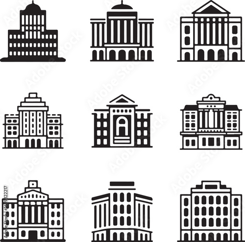 Collection of governmental building icons architecture classic
