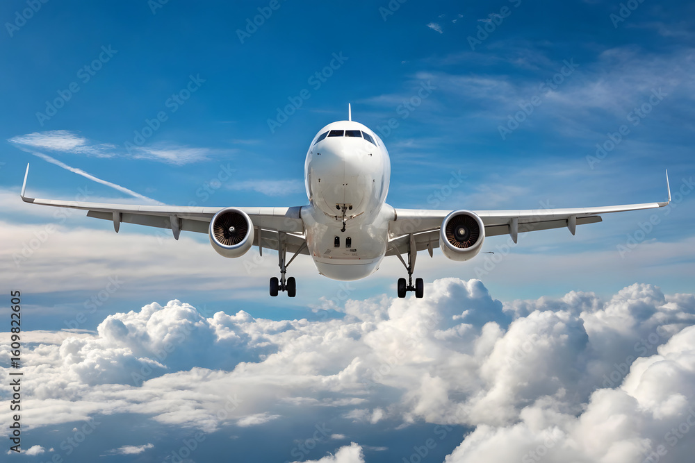 Fototapeta premium Airplane Flying Above Clouds at Sunset
